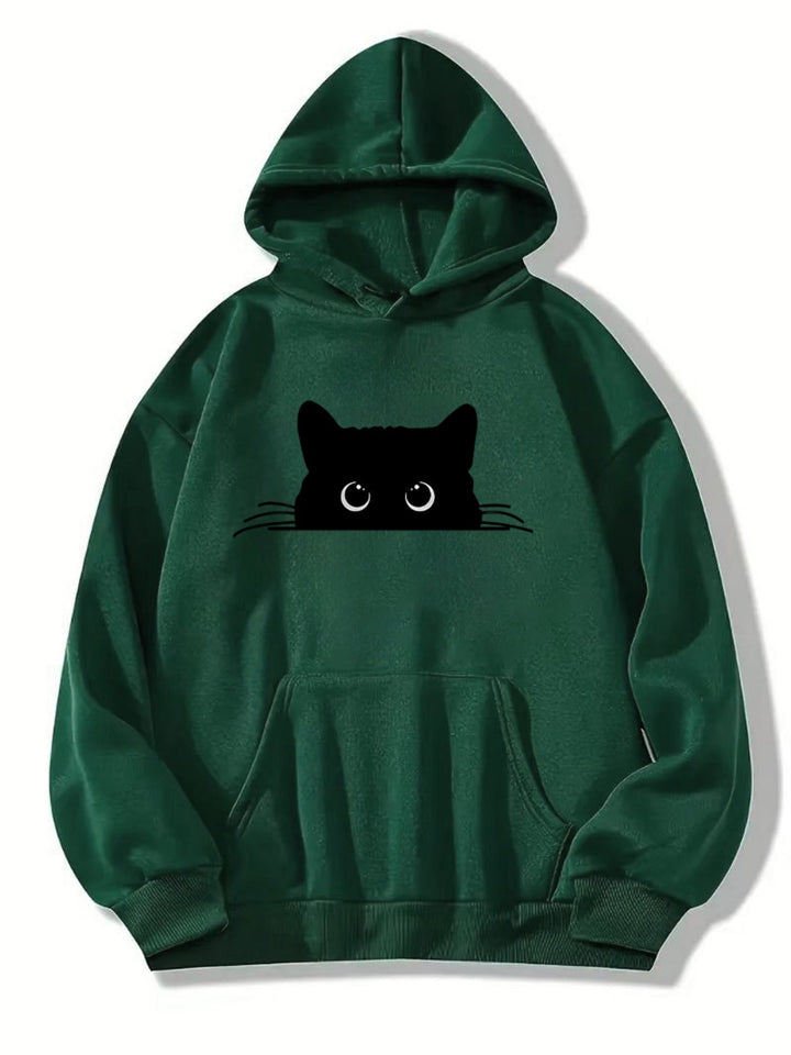 Heidi-Mode | Sweat Pullover Hoodie mit Katzenprint und Kapuze für Frauen Perfekt für lässige Tage