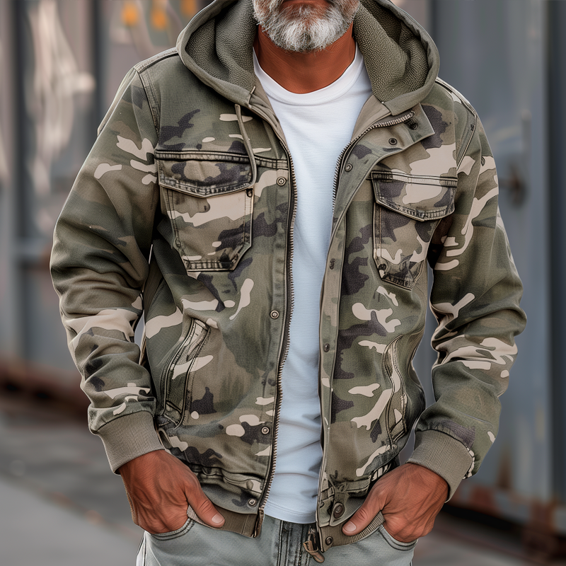 Emiliano | Tarnfarbene Cargo-Jacke mit Kapuze