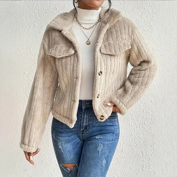 Monika | Eleganter Teddy Mantel Kurz mit Taschen Warm coat