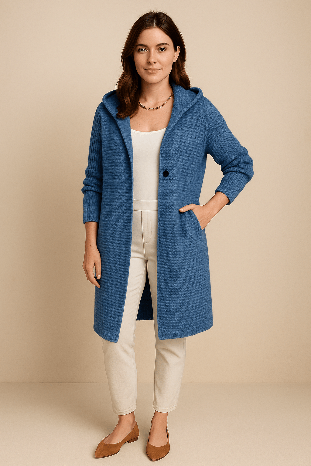 Christina | Lässige lange Strickjacke mit Knopfverschluss
