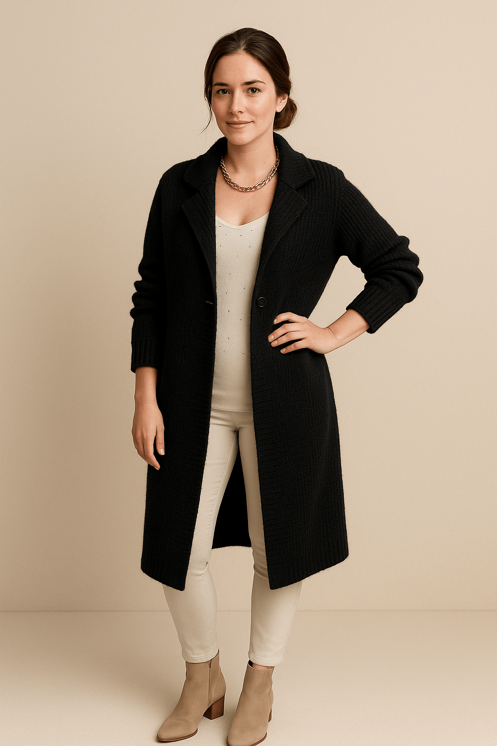 Christina | Lässige lange Strickjacke mit Knopfverschluss