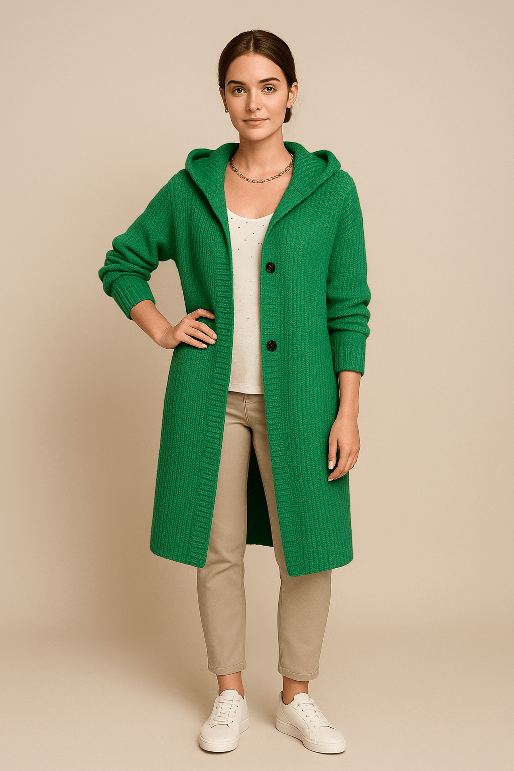 Christina | Lässige lange Strickjacke mit Knopfverschluss