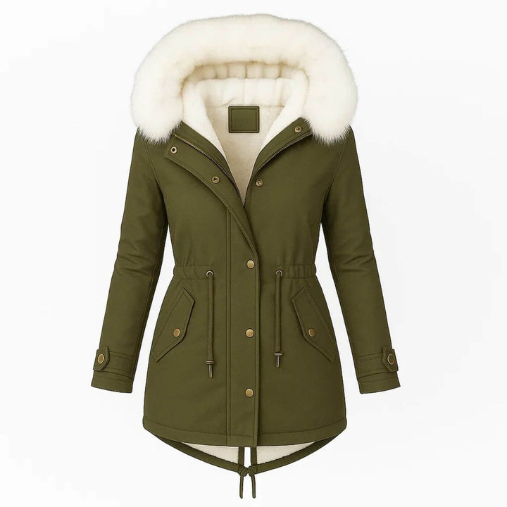 Eiselle™ – Eleganter Wintermantel mit Kunstfellkapuze