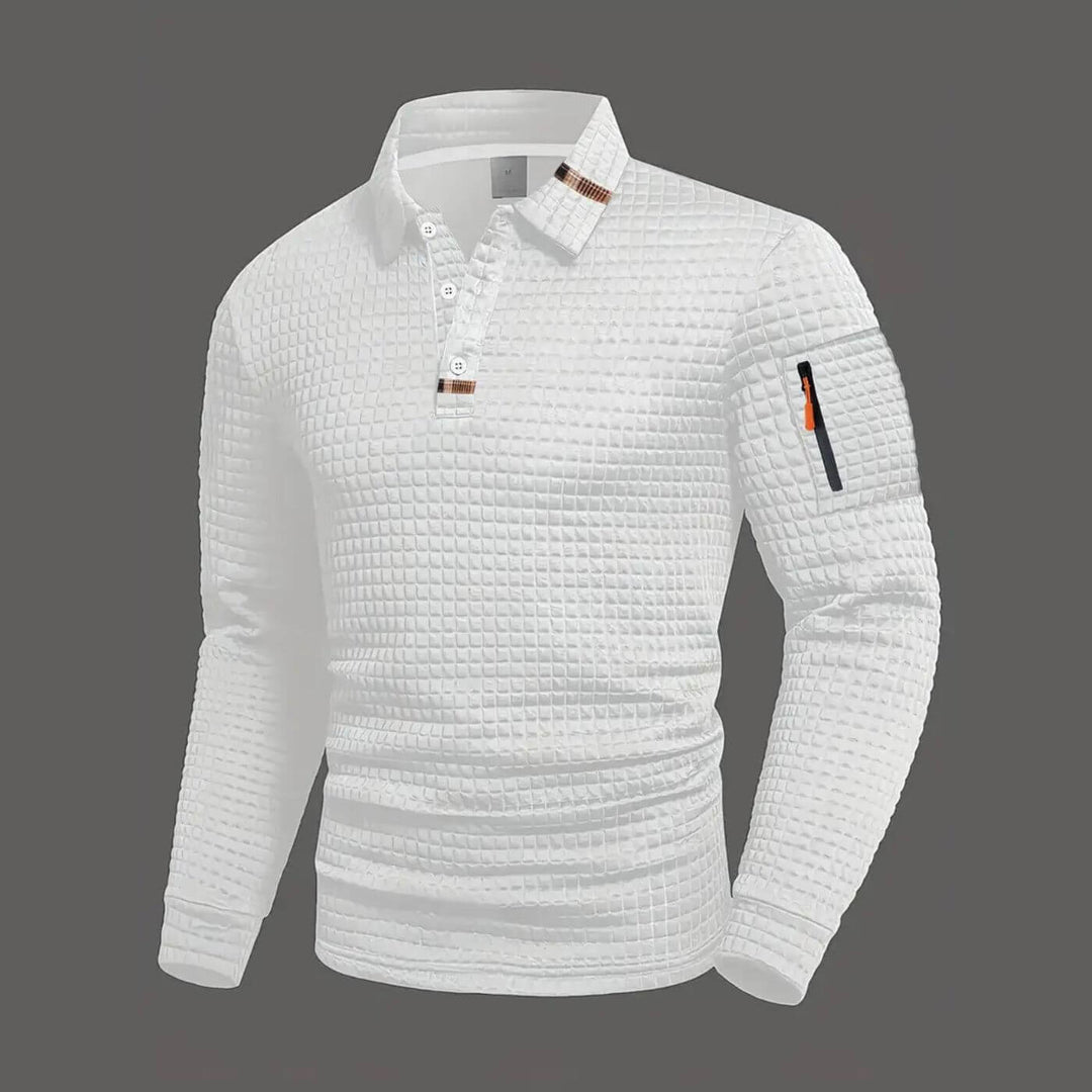 Konrad™ – Texturierte Langarm-Poloshirt