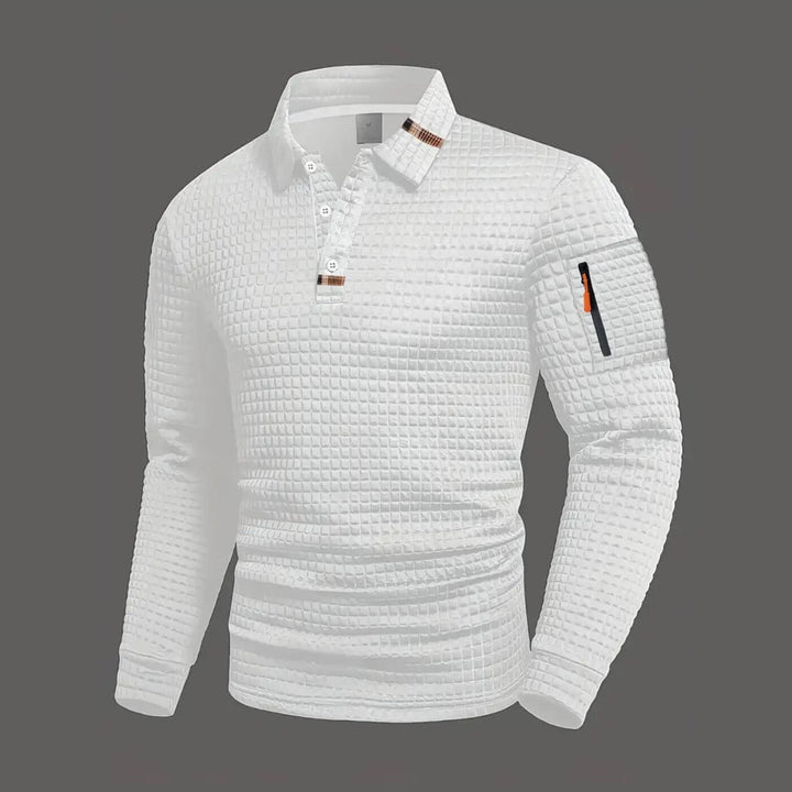 Konrad™ – Texturierte Langarm-Poloshirt