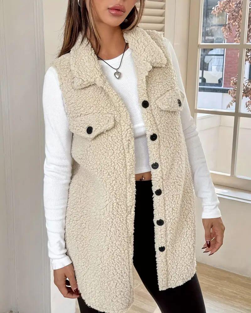 Lina™ - Gemütlicher Ärmelloser Teddy-Langmantel