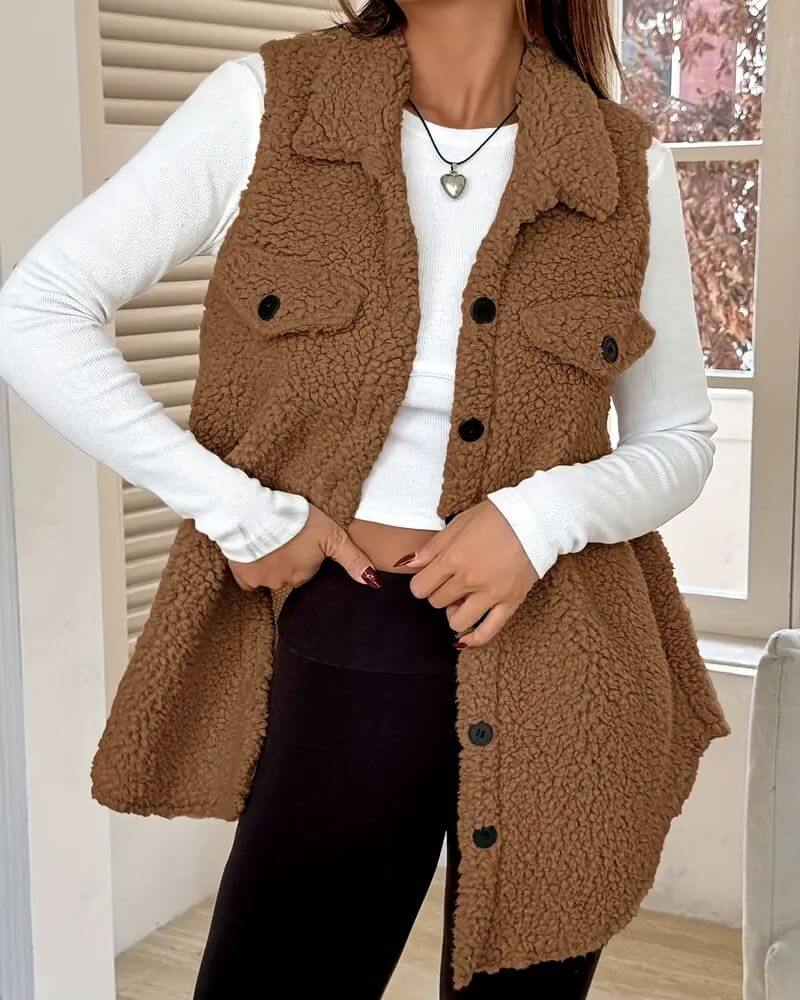 Lina™ - Gemütlicher Ärmelloser Teddy-Langmantel