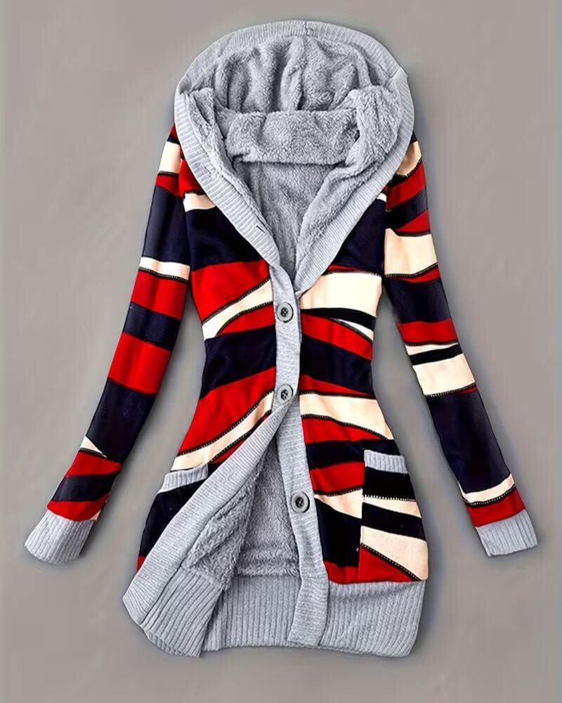 Lotte™ – Gemütliche Kapuzen-Strickjacke mit geometrischem Wintermuster