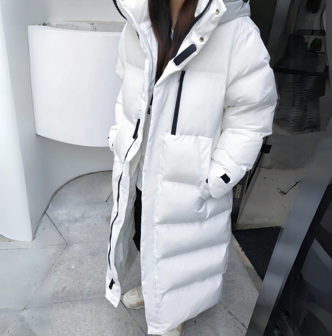 Winddichte lange Daunenjacke