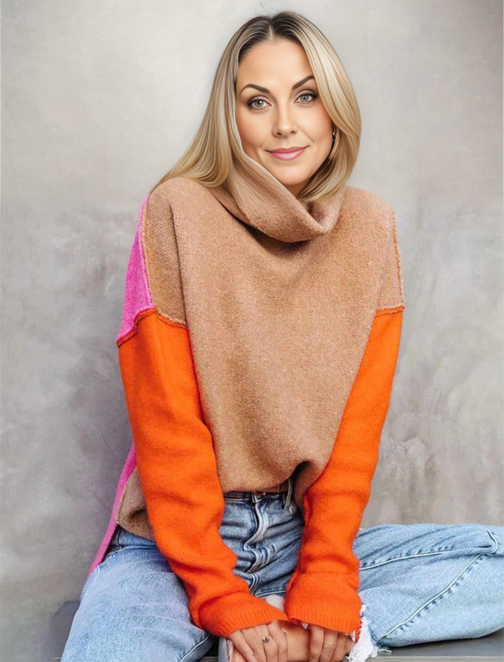 Doreen | Warmer pullover aus Baumwolle mit Farbblock Design