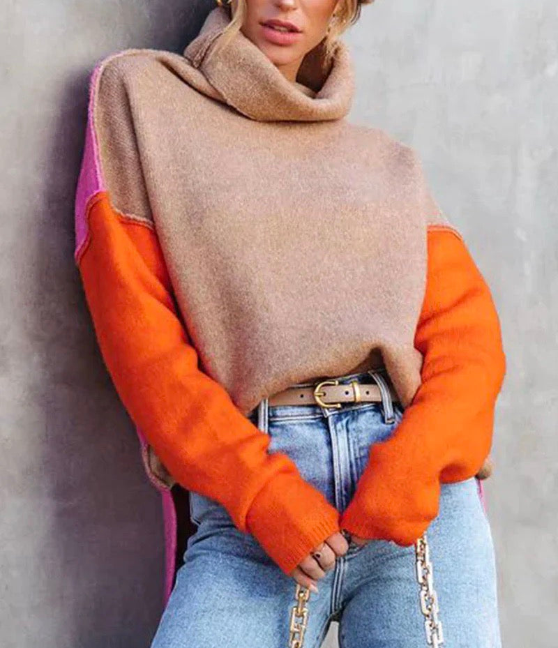 Doreen | Warmer pullover aus Baumwolle mit Farbblock Design