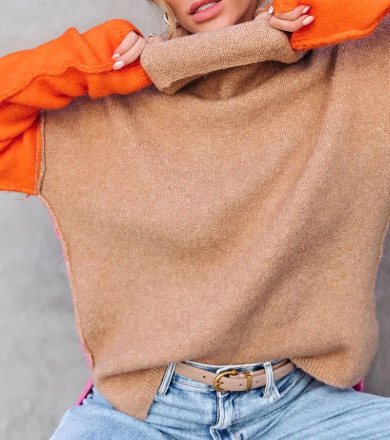 Doreen | Warmer pullover aus Baumwolle mit Farbblock Design