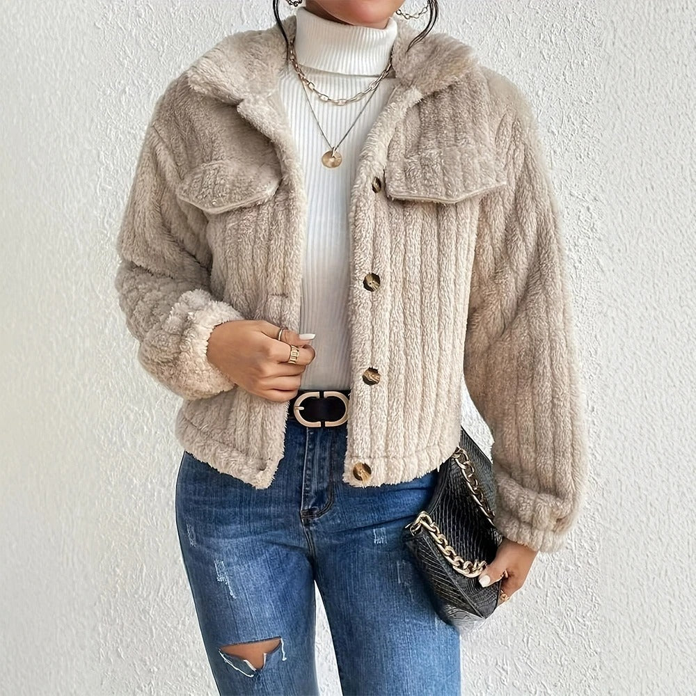 Monika | Eleganter Teddy Mantel Kurz mit Taschen Warm coat