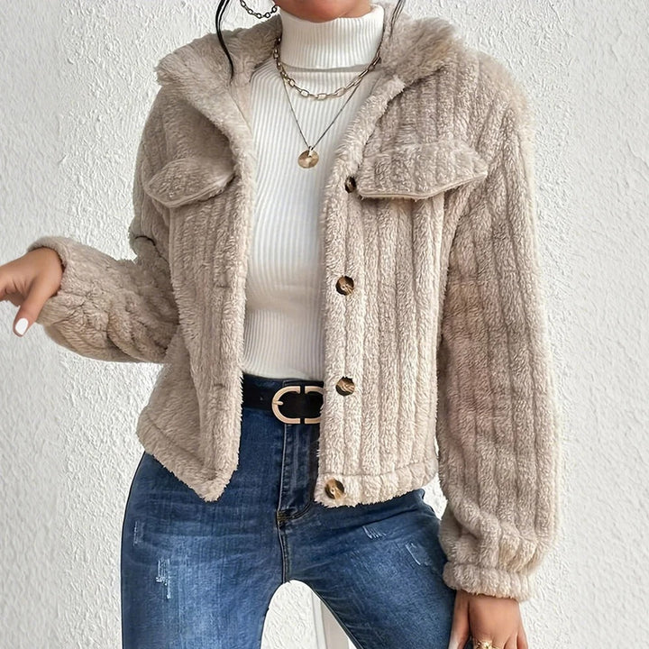 Monika | Eleganter Teddy Mantel Kurz mit Taschen Warm coat